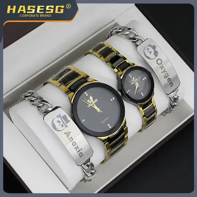 Couple Watch Set Gold Silver Quartz Watches for Men Women