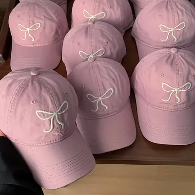Pink Bow Embroidered Baseball Caps for Women 2024