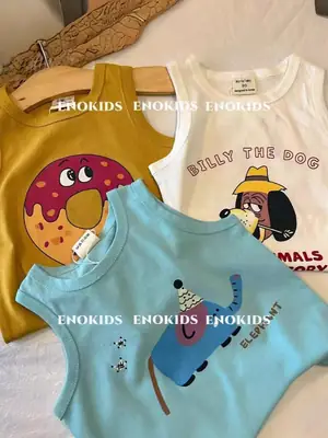 Children Cotton Cartoon Vest Blue Medium Summer Boys Korean Style