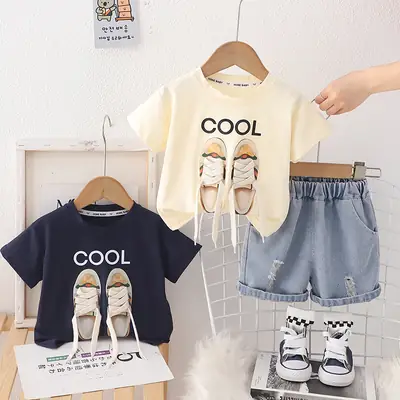 0-5Y Boys Summer T-Shirt Shorts Set Navy Blue Medium