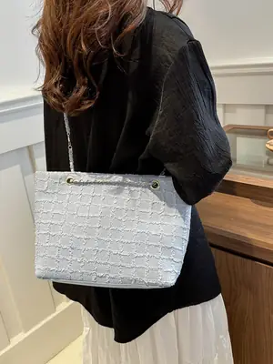 Women's Textile Chain Shoulder Bag Large Capacity 2024