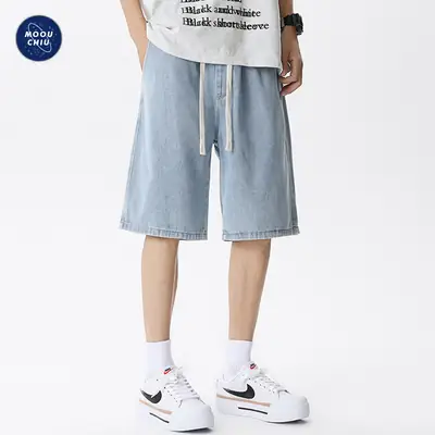 Men Denim Shorts Light Blue Loose Fit 5Pc