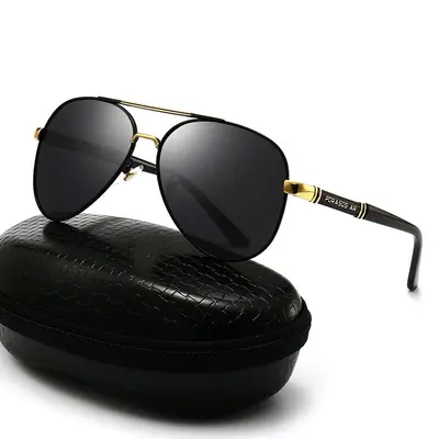 Men's Metal Polarized Sunglasses Black Silver 901 Retro Large Frame