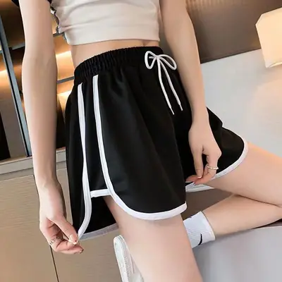 Black Three-Point Yoga Shorts with White Drawstring