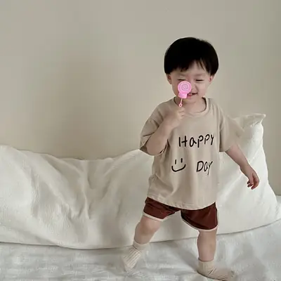 Kids 2Pc Summer T-Shirt Shorts Set Happy Day Design