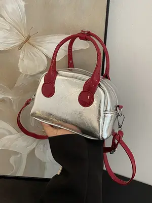2024 Silver Red Shell Bowling Bag for Women
