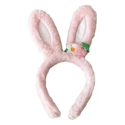Pink Strawberry Flower Rabbit Ear Headband for Women