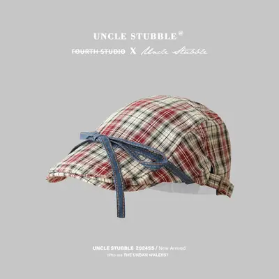 Japanese Plaid Bow Forward Hat for Girls Vintage Style
