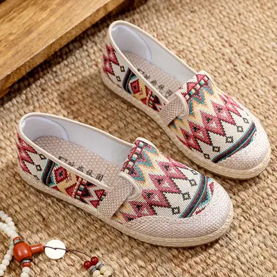 Beige Ethnic Beaded Slip-On Shoes for Women