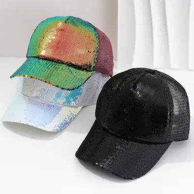 Shiny Mesh Baseball Cap for Men Women Adjustable Party Wear