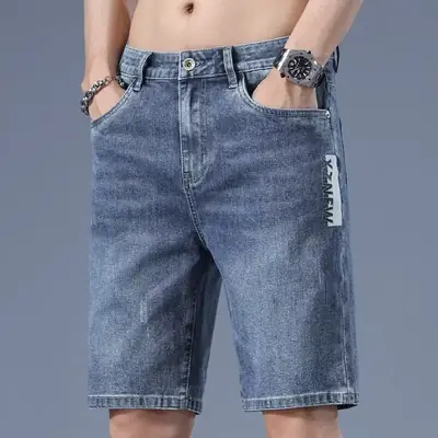 Men Light Blue Denim Shorts 2024 New