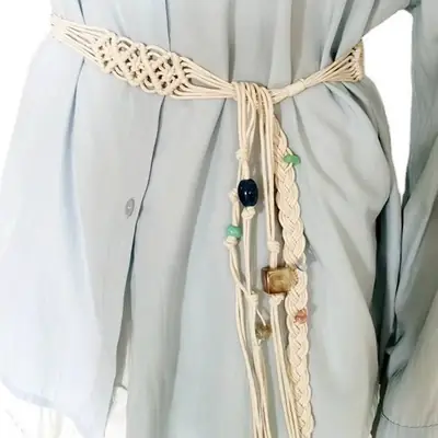 Vintage Handwoven Wide Belt Women's Skirt with Tassels