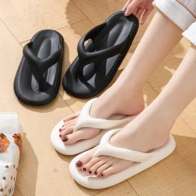 Women Flip Flops White Toe Clamping Outdoor Slippers