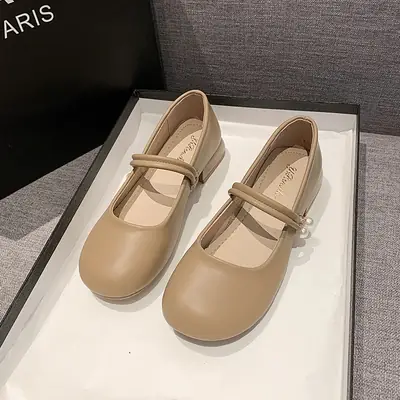Women's Pearl Buckle Mary Jane Shoes Cream White