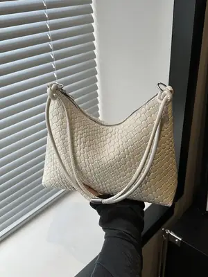 White Woven Women's Large Capacity Handbag