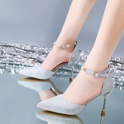 Women's Sparkly Pointed Toe Stiletto Heels with Rhinestones