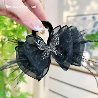 Black Butterfly Hair Clip 8cm Base for Women