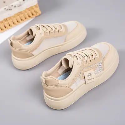 Women's White Mesh Sneakers with Thick Sole 2025