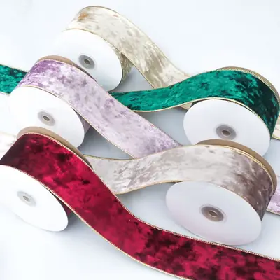 Velvet Gold Edge Christmas Tree Decoration Ribbon