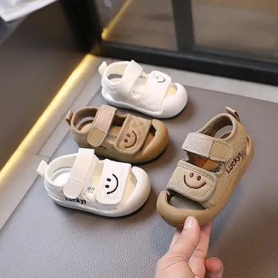 Summer Baotou Toddler Shoes Sandals 0-2 Years Old Smiley Children's Shoes Baby Shoes Kick-proof Boys and Girls Baby Shoes