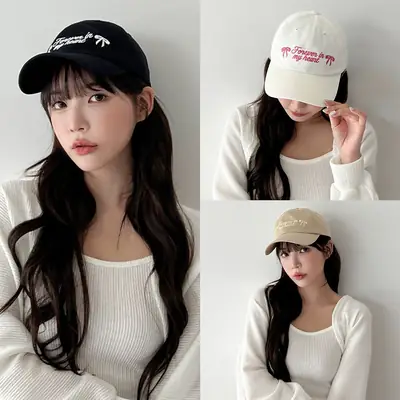 Pink Embroidered Bow Letter Cap Women's Cotton Baseball Cap