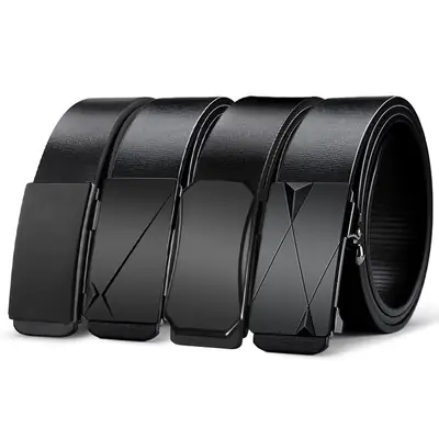 Men's Black PU Leather Belt with Automatic Buckle