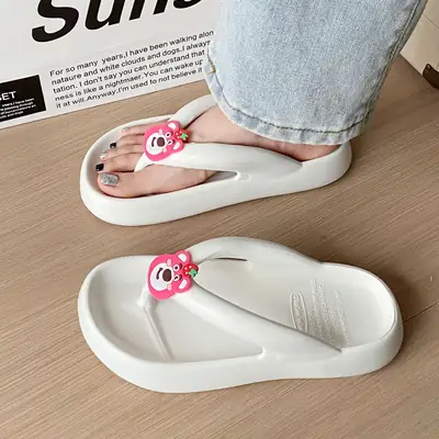 Women's White Cartoon Flip-Flops with Thick Sole