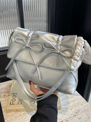 Silver Bow Crossbody Bag for Women Large Capacity