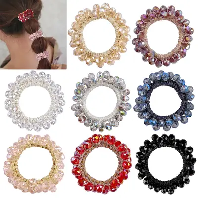 Black Crystal Hair Rope Bracelet Dual Use Fashion Accessory