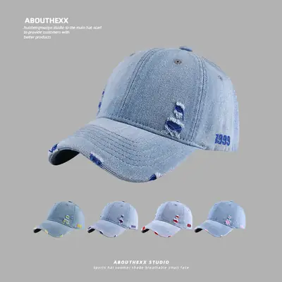 Vintage Denim Baseball Cap Distressed Hole Dressed Duck Cap for Men Women