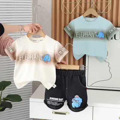 Baby Elephant T-Shirt Shorts Set Summer White Blue Black