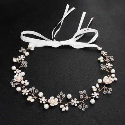 European & American Bride Jewelry Flower Handmade Beaded Headband