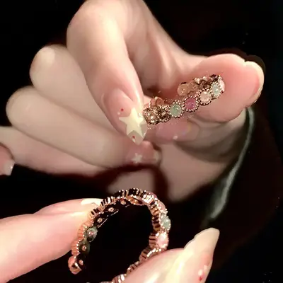 Rust Rose Gold Rainbow Zircon Open Ring Women's Jewelry