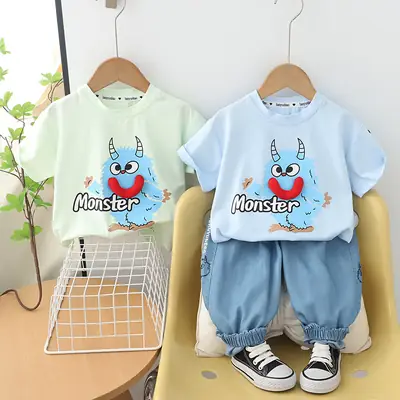 Children's Light Blue Summer T-Shirt Shorts Set