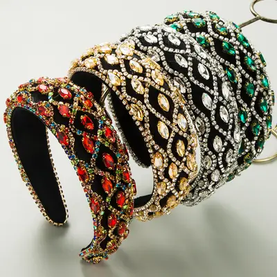 Luxury Rhinestone Hairband with Red Green Stones