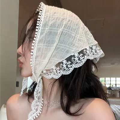 Women's Lace Hair Belt Sunscreen Scarf Blue