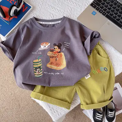 Boys Cartoon Print Short Sleeve Shorts Set