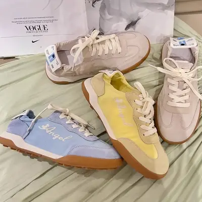 Women Retro Lace-Up Sports Shoes Yellow Beige