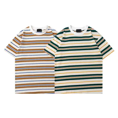 Japanese Striped T-Shirt Men Cotton Round Neck Summer Wear