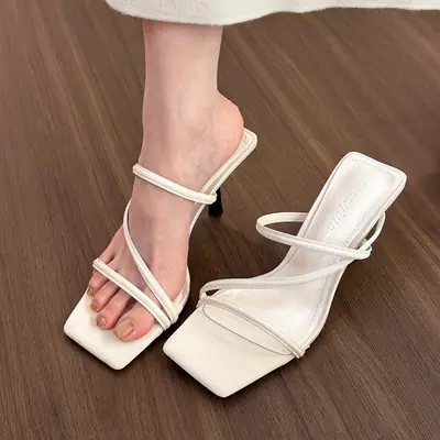 Black French Square Heel Sandals for Women