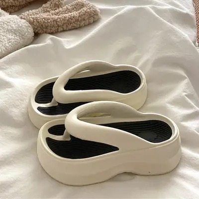 Women's White EVA Flip-Flops with Thick Soles