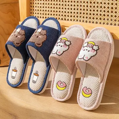 Japanese-style Linen Slippers Women's Home Indoor Spring and Autumn Household Guests Couple Four Seasons Hospitality Non-slip Cotton Linen Cloth Slippers