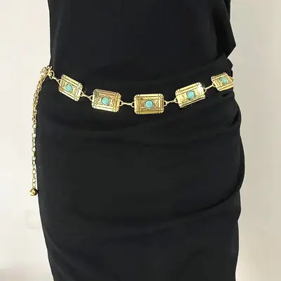 Vintage Square Sapphire Waist Chain Belt for Women
