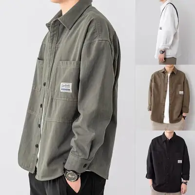 Japanese Style Men's Long Sleeve Cotton Linen Jacket Brown