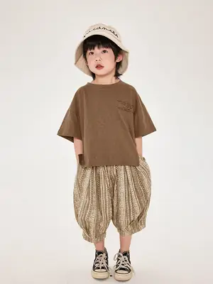 Boys Cotton T-Shirt Plaid Shorts Summer Korean Style
