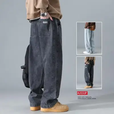 Men's Wide Leg Washed Jeans Spring Autumn High Street