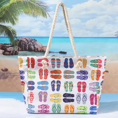 Blue Striped Beach Tote Bag Large Capacity Casual Shoulder Handbag