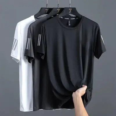 Men Black Ice Silk Mesh T-Shirt Speed Sports Menswear