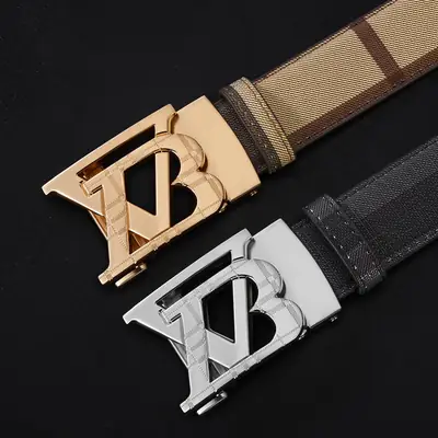 Men's Black Leather Belt with Automatic Buckle