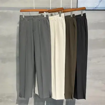 Men Korean Style Straight Pants Grey Spring Summer Casual